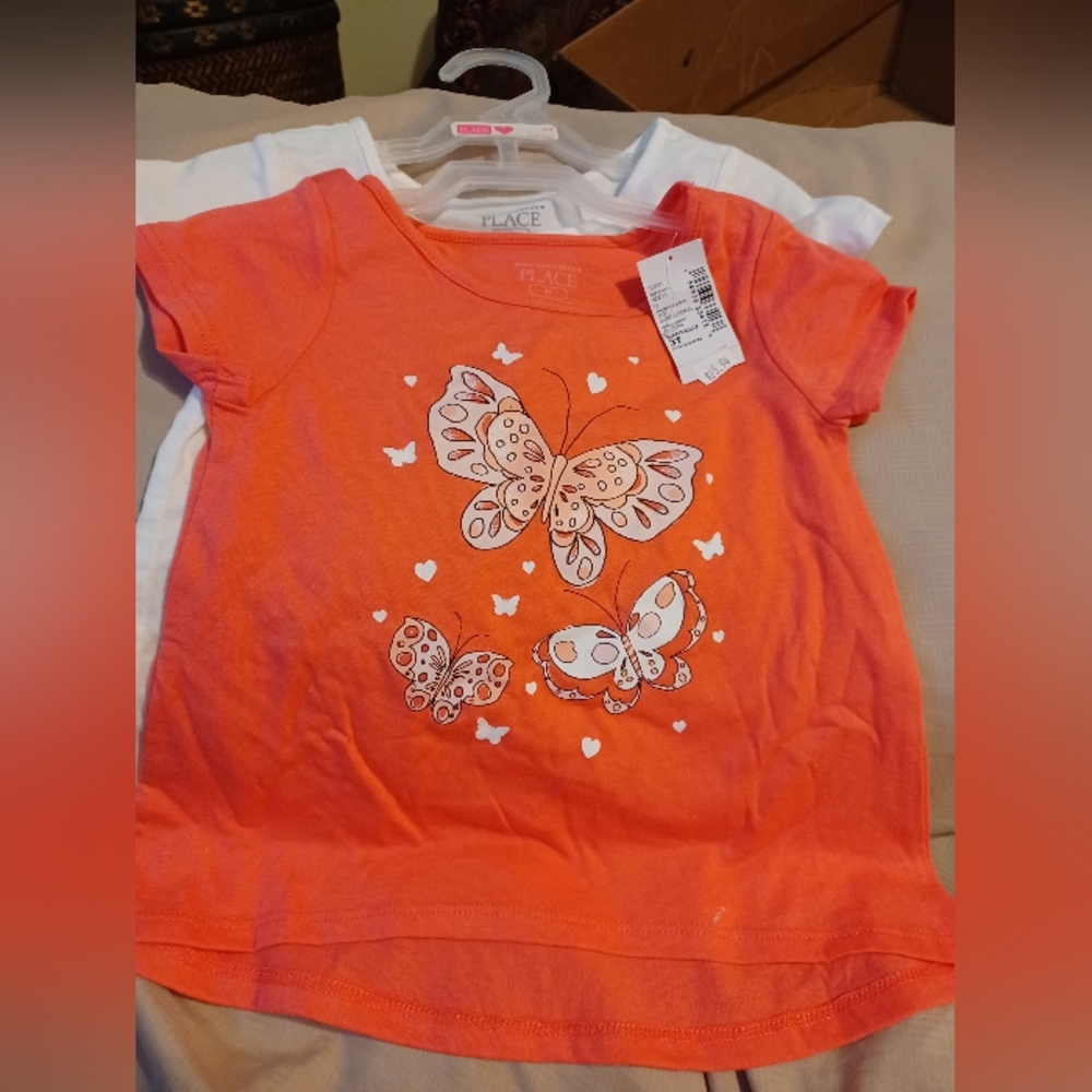 Children's Place Orange and White Short Sleeve Hi-lo Tops 2 Piece